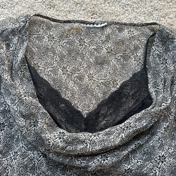 Sheer Lace Layered Blouse Bell Sleeve Cowl Neck Romantic Y2K Top - Picture 2 of 5